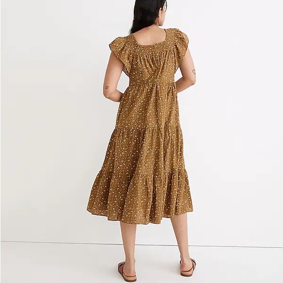 Madewell Ruffle-Sleeve Tiered Midi Dress in Daisy Stitch Size Large - Picture 2 of 5